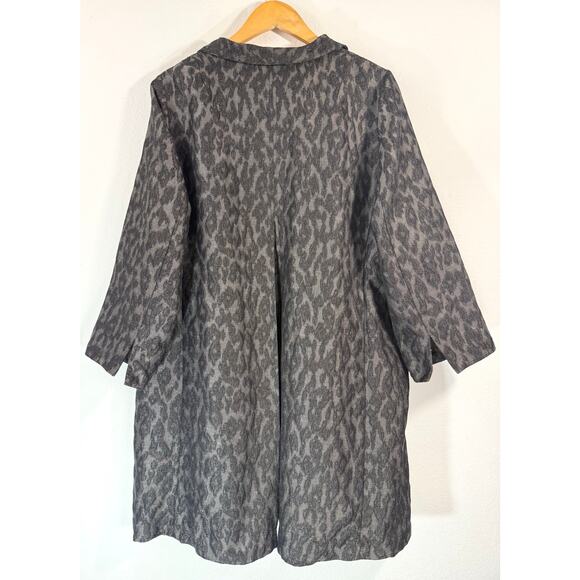 Eileen Fisher Blurred Ikat Jacquard Coat L/XL Cotton Silk Open Front Jacket - Picture 3 of 13